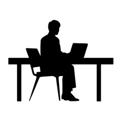 Business people working on laptop vector silhouette  