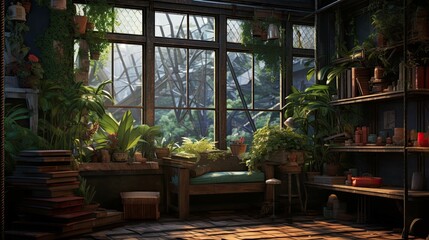 Fototapeta premium Urban Jungle Balcony. AI generated art illustration.