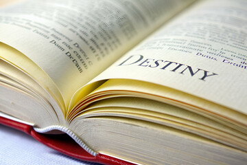 Obraz premium A book is open to a page with the word Destiny written on it