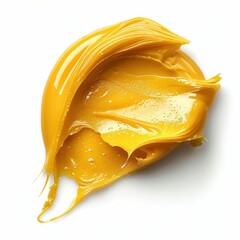 Bright Yellow Paint Smear on White Background - Vibrant and Textured Artistic Abstract Close-Up