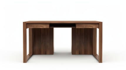 Fototapeta premium A minimalist writing desk with clean lines and wooden finish, isolated on a white background