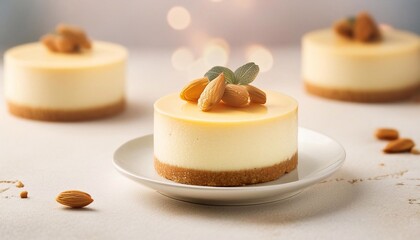 caramel cheesecake on a light background close-up
