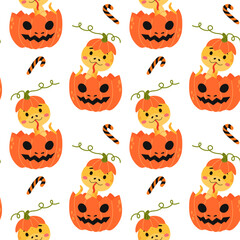 Cute Snake In Jack-O-Lantern Pattern