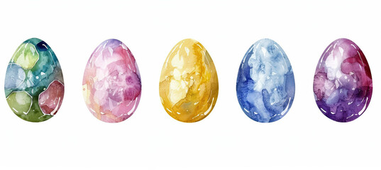 Watercolor Easter Eggs Isolated on White Background: Festive Holiday Art