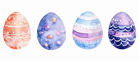 Watercolor Easter Eggs Isolated on White Background: Festive Holiday Art