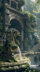 Obraz premium Griffin's Lair: Mythical Sanctuary, 4K hyperrealistic photo