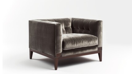 A modern armchair with plush velvet upholstery and clean lines