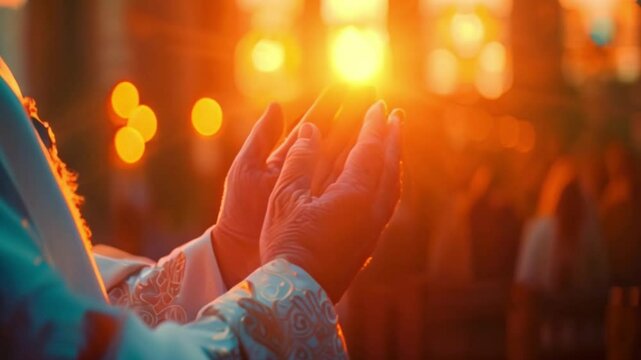 A sign of the strength of faith and the constant presence of God or Jesus Christ, human hands are raised to heaven and their fingers extended in prayer.