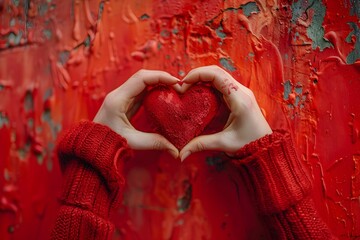 Unity hands forming a heart on a red background.