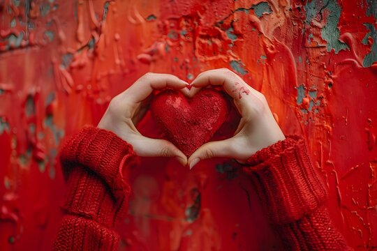 Unity hands forming a heart on a red background.