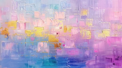 Obraz premium Vibrant pastel hues with gold accents and brushstrokes
