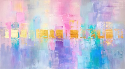 Obraz premium Pastel colors with golden accents in abstract squares