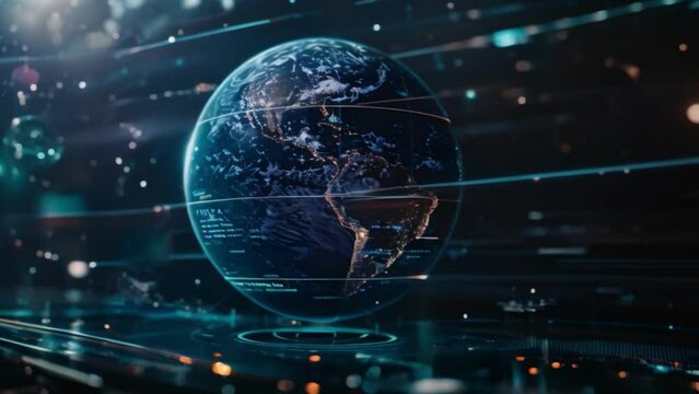 An illuminated digital globe presenting climate data and environmental metrics on public display: ecology and sustainability for a better future - Powered by Adobe