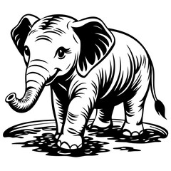 Gentle Elephant Calf Playing in the Mud (1) Vector Design and illustration