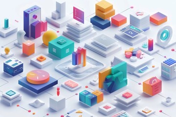 Obraz premium 60 Three-dimensional icons for AI-powered advertising, a minimalist composition