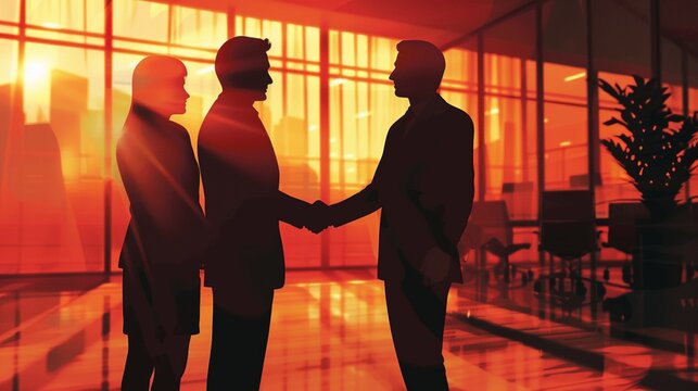 professionals shaking hands in a contemporary office