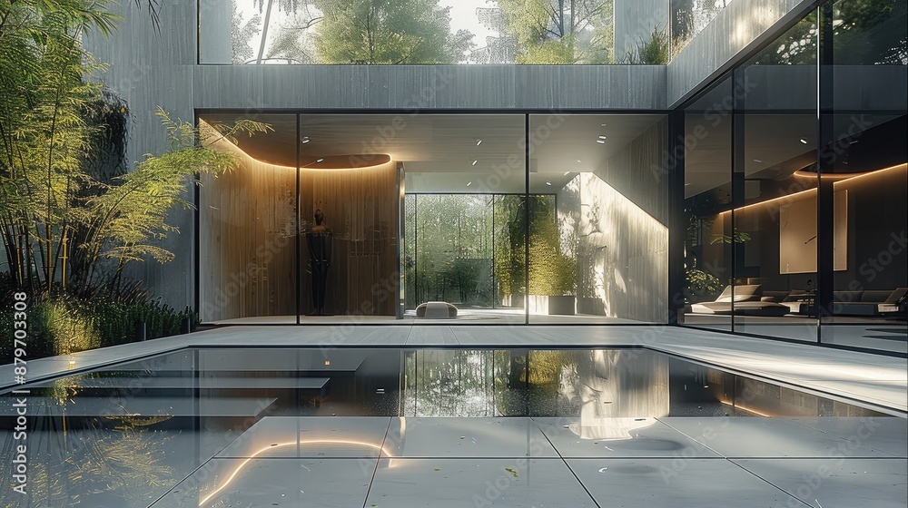 Poster a sleek modern clean subliminal architectural raw cement building that used blocks ideas and organic