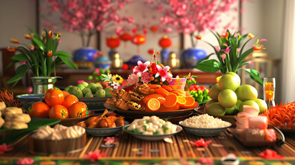 3D Tet Vietnamese New Year food, captured in vivid clarity