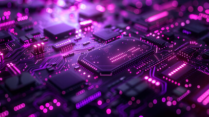 Abstract futuristic background in dark colors. Purple abstract microcircuits and processors. AI generative