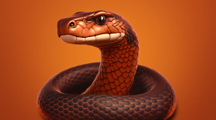 Obraz premium Red and black glossy snake coiled up on an orange background