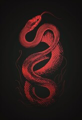 Obraz premium Red serpent with a twisted body on dark backdrop
