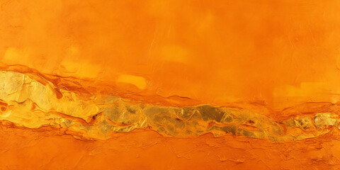 Abstract painting with vibrant orange hues and gold accents, conveying a sense of warmth, energy, and luxury.