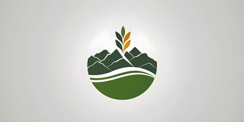 Minimalist logo for wellness retreat with green and orange trees and mountains. Concept Wellness Retreat, Minimalist Design, Trees, Mountains, Green and Orange Color Palette