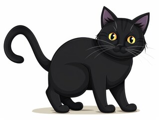 Fototapeta premium Adorable cartoon black cat with bright yellow eyes, perfect for children's books, websites, and playful designs.