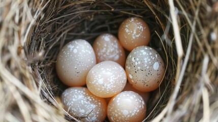 Obraz premium Detailed capture, barn swallow eggs nestled in twigs, epitome of natural incubation