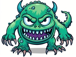 Obraz premium Cartoon illustration of a fierce green monster with sharp claws and menacing expression. Perfect for Halloween and fantasy themes.