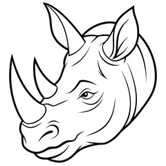 A Rhino head side view line art vector illustration.