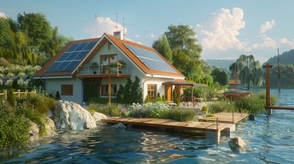 Solar panels for idyllic homes , Sustainable 3D printed houses , Natural resource powered homes , Eco-friendly living with solar energy