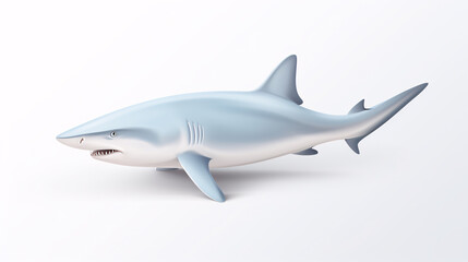 Naklejka premium A realistic illustration of a blue shark, with its mouth slightly open, and its body facing the left of the frame on a white background.