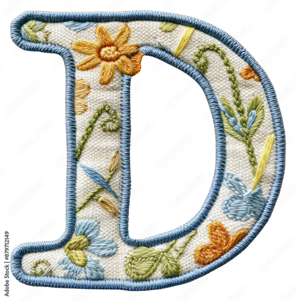 Wall mural PNG Alphabet D embroidery pattern white background.