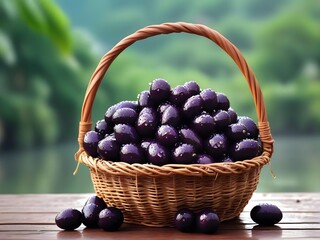 Basket full of black plums 