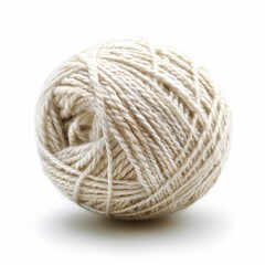 Close-Up of a Ball of Beige Yarn on a White Background - Perfect for Knitting, Crocheting, and Crafting Projects