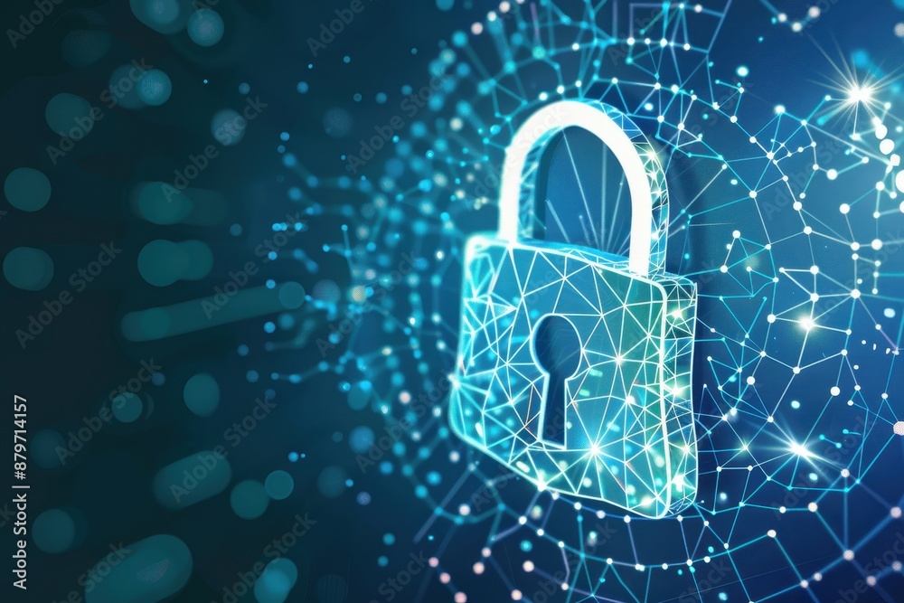 Leinwandbilder digital padlock over a network of interconnected dots and lines, symbolizing cybersecurity, data pro