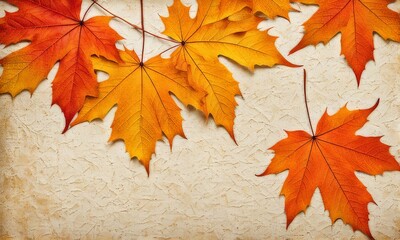 Autumn leaves on old paper background with copy space for your text