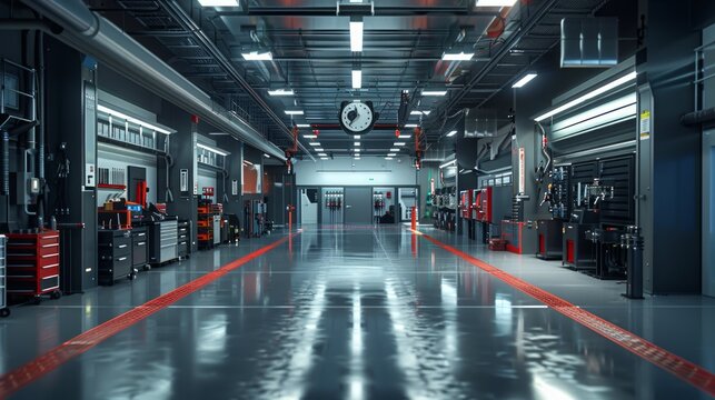 Spacious automotive workshop with modern equipment