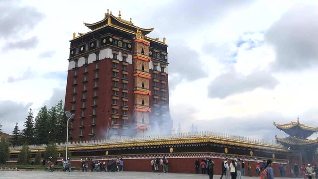 Time-lapse photography of Mira Riba Buddha Pavilion in Gannan Autonomous Prefecture,

