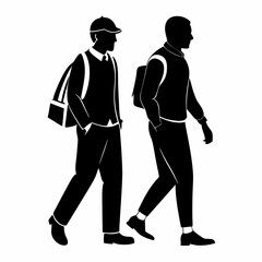 Two employees walking vector silhouette 