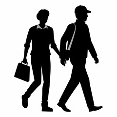 Two employees walking vector silhouette 