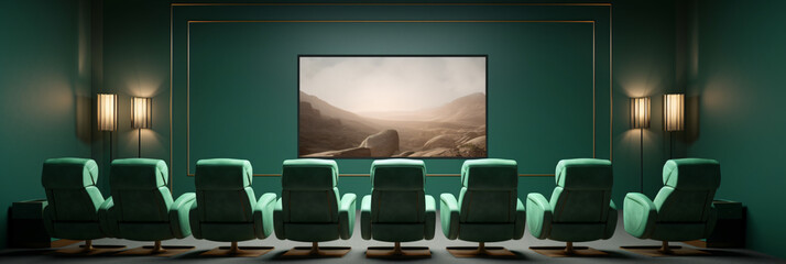 menonton film di rumah seperti di bioskop mewah dengan kursi hijau empuk dan layar lebar