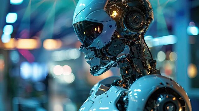 concept of AI helping people, cooperation at work with modern futuristic background, ai generated