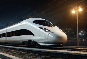 Fototapeta premium White High speed train - motion. Transportation. Generative AI
