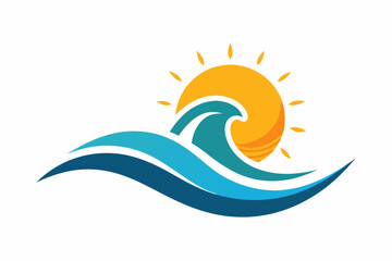 Illustration of wave and sun logo design isolated on white background.