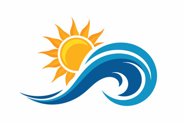 Illustration of wave and sun logo design isolated on white background.