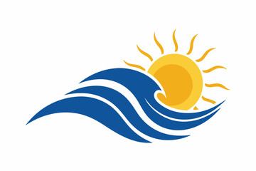 Obraz premium Illustration of wave and sun logo design isolated on white background.