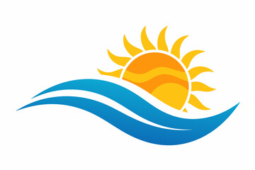 Illustration of wave and sun logo design isolated on white background.
