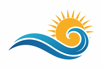 Illustration of wave and sun logo design isolated on white background.